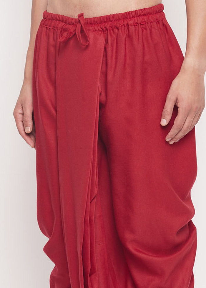 Maroon Cotton Solid Dhoti
