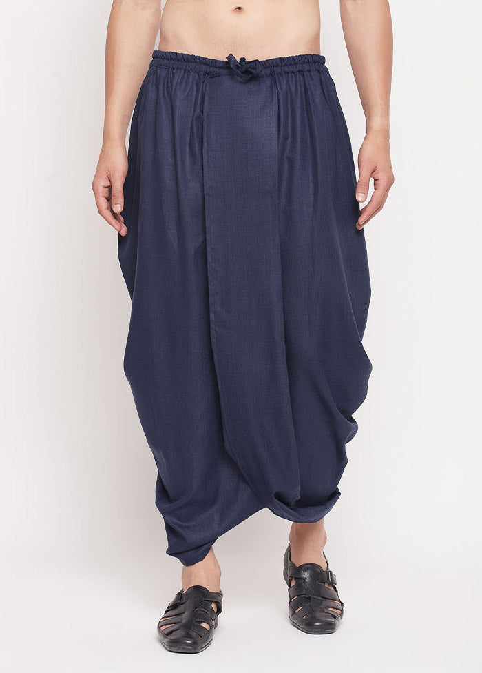 Navy Blue Cotton Solid Dhoti - Indian Silk House Agencies