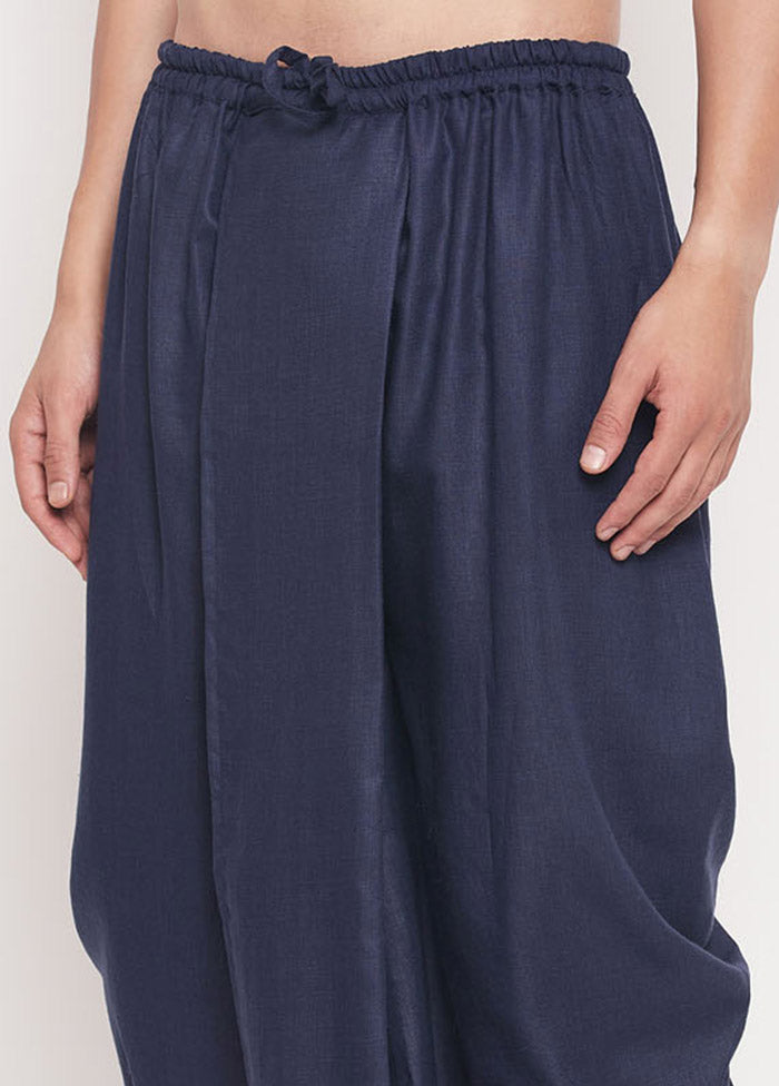 Navy Blue Cotton Solid Dhoti