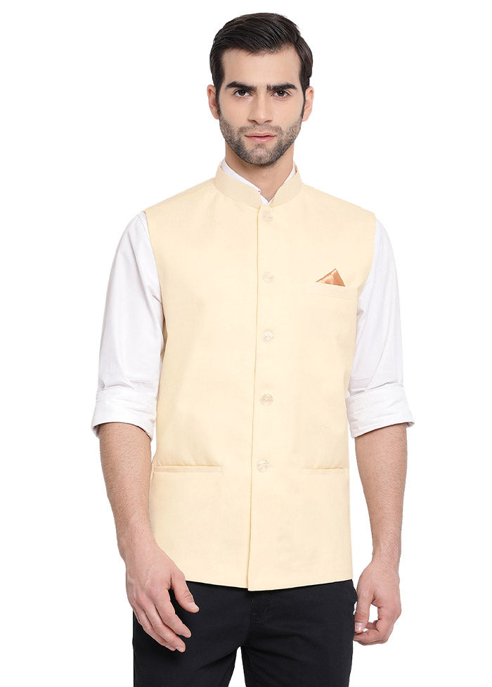Cream Cotton Solid Nehru Jacket VDVAS30062551 - Indian Silk House Agencies