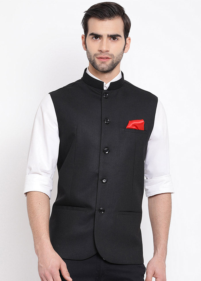 Black Cotton Solid Nehru Jacket VDVAS30062557 - Indian Silk House Agencies