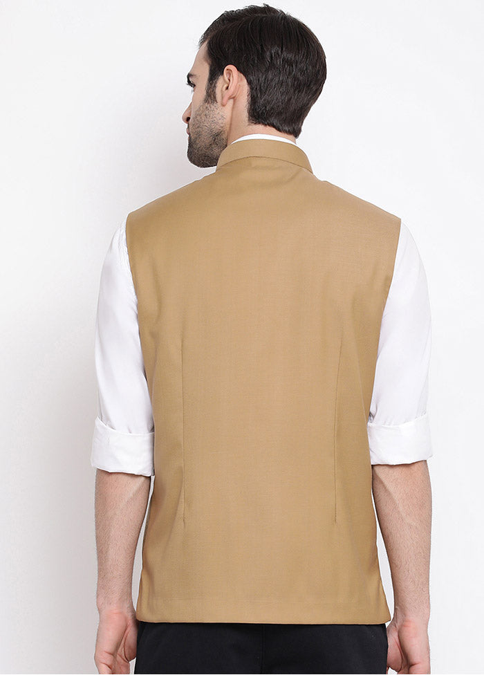 Beige Cotton Solid Nehru Jacket VDVAS30062555 - Indian Silk House Agencies