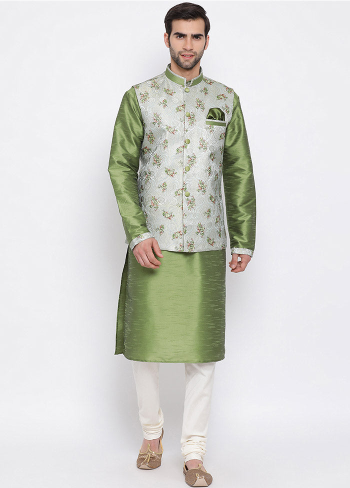 Grey Cotton Printed Nehru Jacket VDVAS30062546 - Indian Silk House Agencies