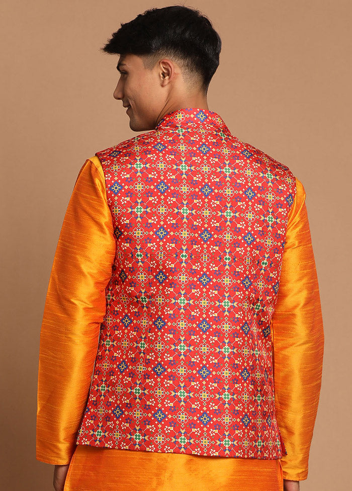 Maroon Dupion Silk Printed Nehru Jacket VDVAS30062570 - Indian Silk House Agencies