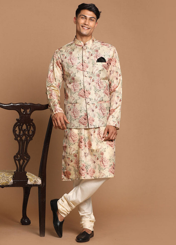 Brown Dupion Silk Printed Nehru Jacket VDVAS30062578 - Indian Silk House Agencies