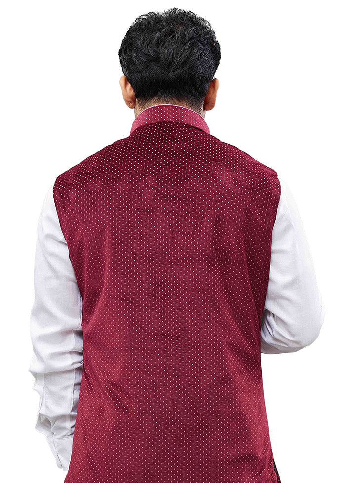 Maroon Velvet Printed Nehru Jacket VDVAS30062545 - Indian Silk House Agencies