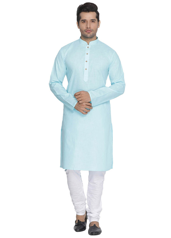 2 Pc Blue Cotton Kurta With White Churidar VDVAS30062057 - Indian Silk House Agencies
