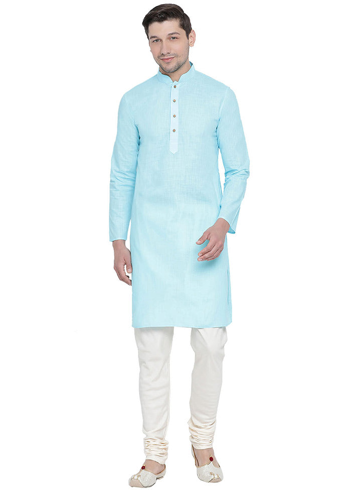 2 Pc Aqua Cotton Kurta With Beige Churidar VDVAS30062042 - Indian Silk House Agencies