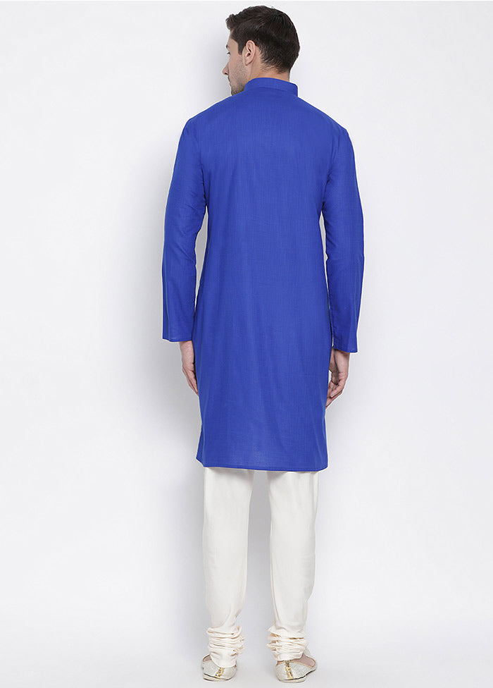2 Pc Royal Blue Cotton Kurta With Beige Churidar VDVAS30062046 - Indian Silk House Agencies