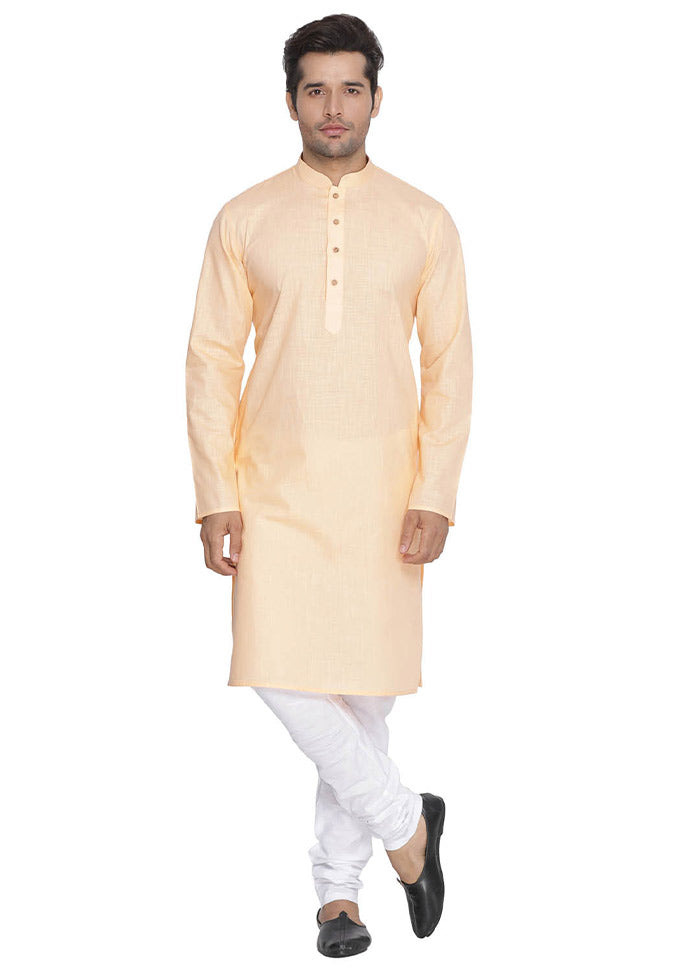 2 Pc Light Orange Cotton Kurta With White Churidar VDVAS30062059 - Indian Silk House Agencies