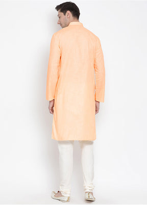 2 Pc Light Orange Cotton Kurta With Beige Churidar VDVAS30062047 - Indian Silk House Agencies