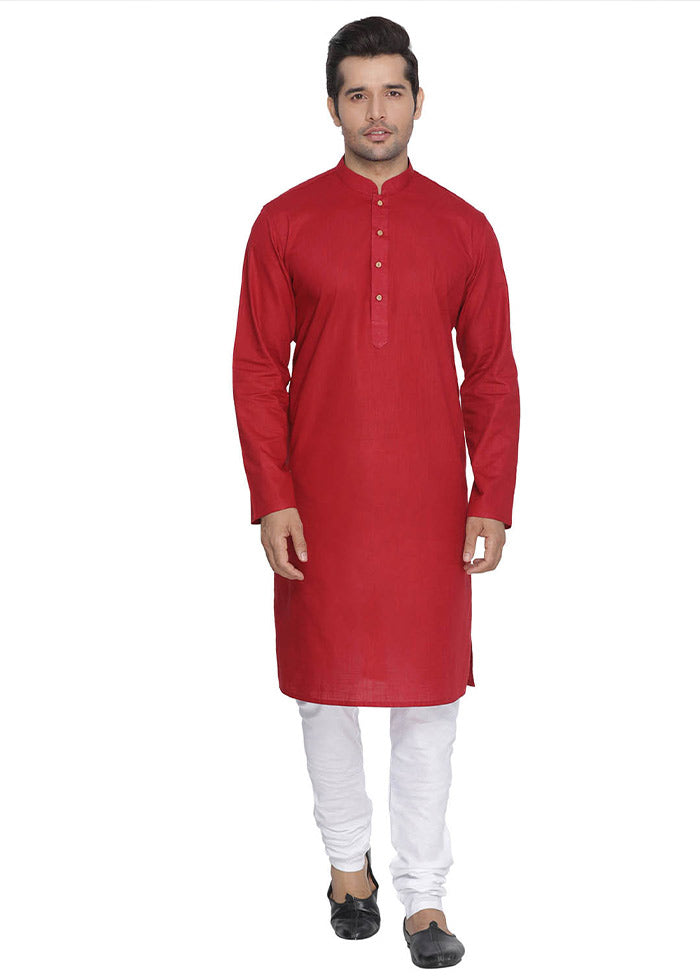 2 Pc Maroon Cotton Kurta With White Churidar VDVAS30062060 - Indian Silk House Agencies