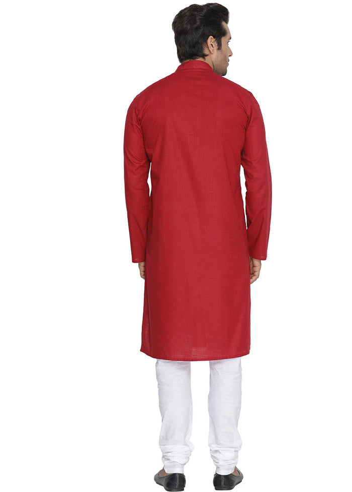 2 Pc Maroon Cotton Kurta With White Churidar VDVAS30062060 - Indian Silk House Agencies