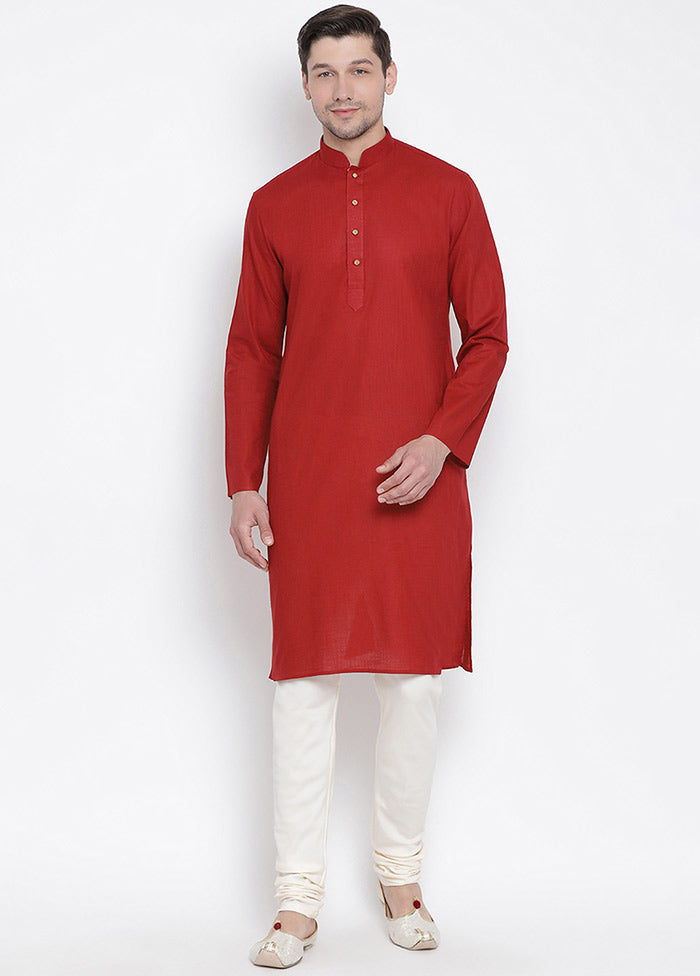 2 Pc Maroon Cotton Kurta With White Churidar VDVAS30062048 - Indian Silk House Agencies