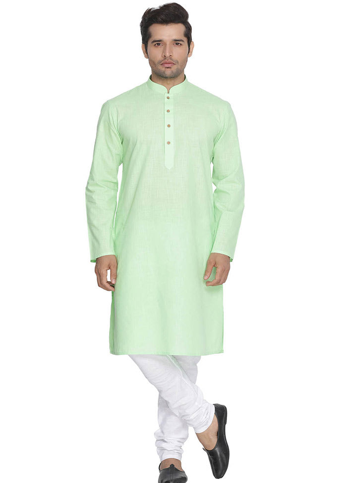 2 Pc Mint Green Cotton Kurta With White Churidar VDVAS30062062 - Indian Silk House Agencies