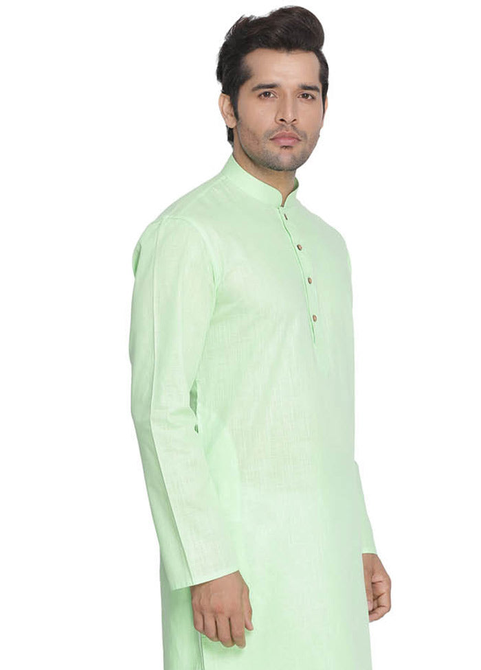 2 Pc Mint Green Cotton Kurta With White Churidar VDVAS30062062 - Indian Silk House Agencies