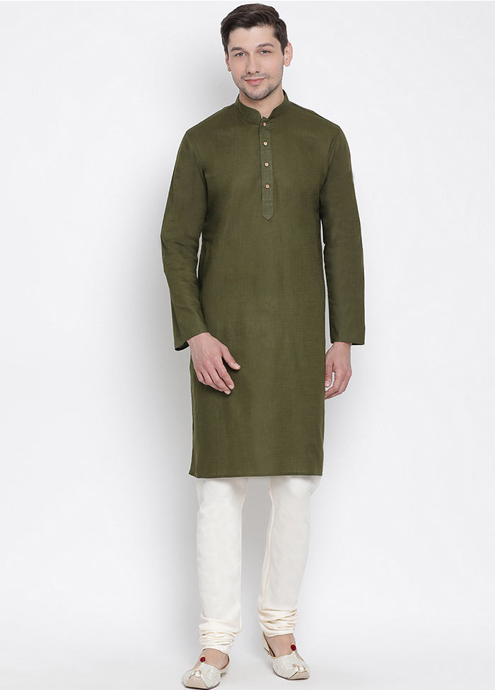 2 Pc Green Cotton Kurta With Beige Churidar VDVAS30062051 - Indian Silk House Agencies