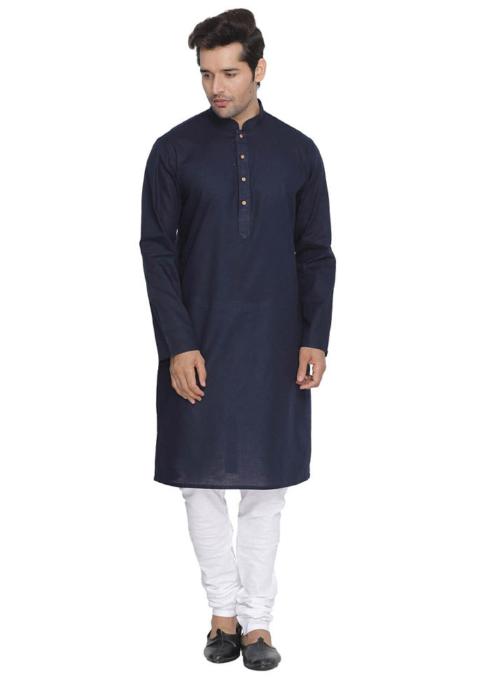 2 Pc Navy Blue Cotton Kurta With White Churidar VDVAS30062064 - Indian Silk House Agencies