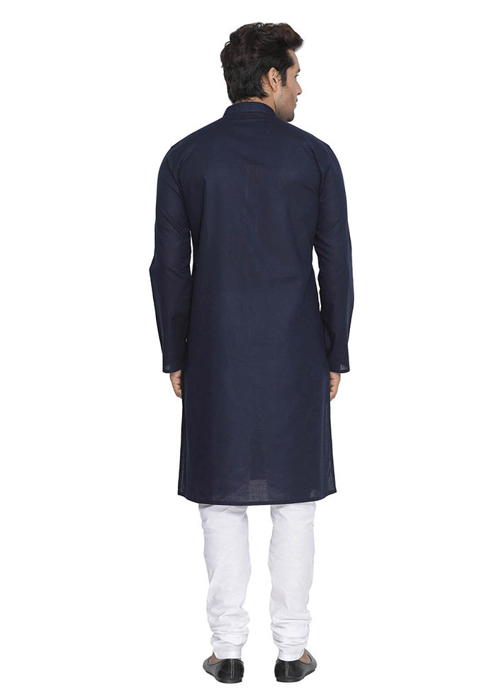 2 Pc Navy Blue Cotton Kurta With White Churidar VDVAS30062064 - Indian Silk House Agencies