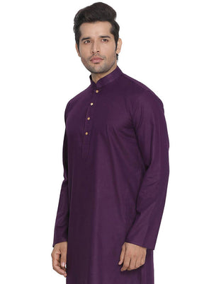 2 Pc Purple Cotton Kurta With White Churidar VDVAS30062066 - Indian Silk House Agencies