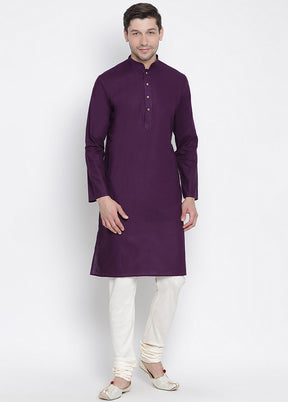 2 Pc Purple Cotton Kurta With Beige Churidar VDVAS30062054 - Indian Silk House Agencies