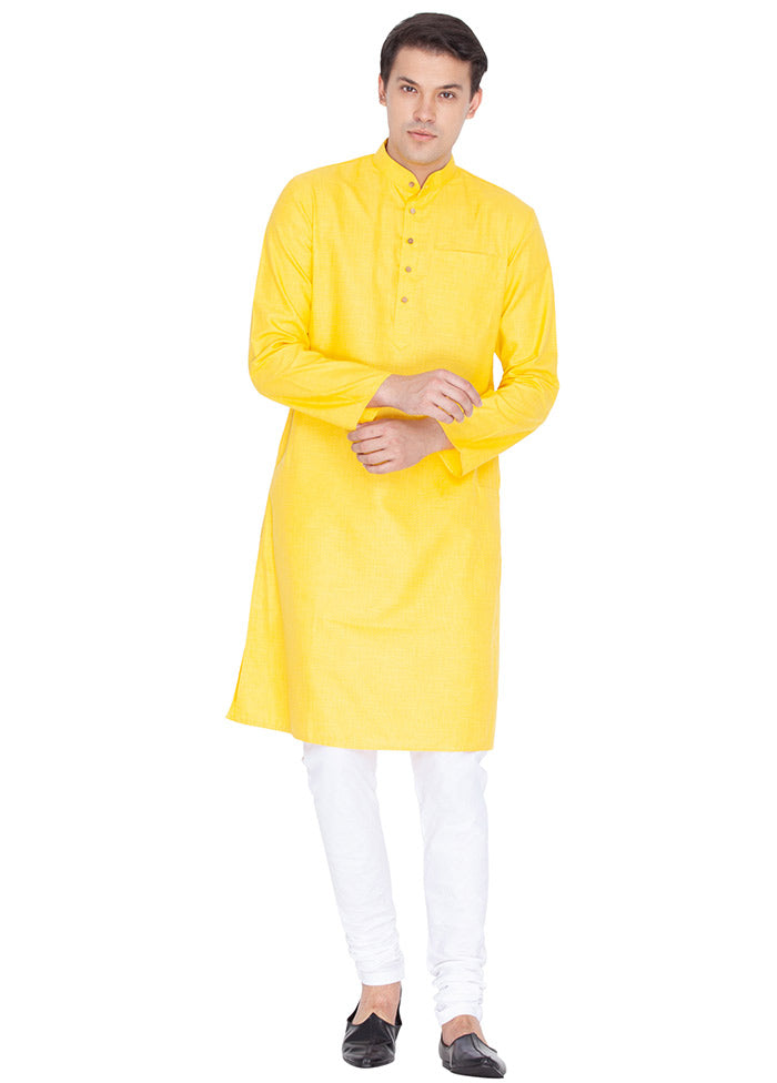 2 Pc Yellow Cotton Kurta Pajama Set VDVAS30062041 - Indian Silk House Agencies