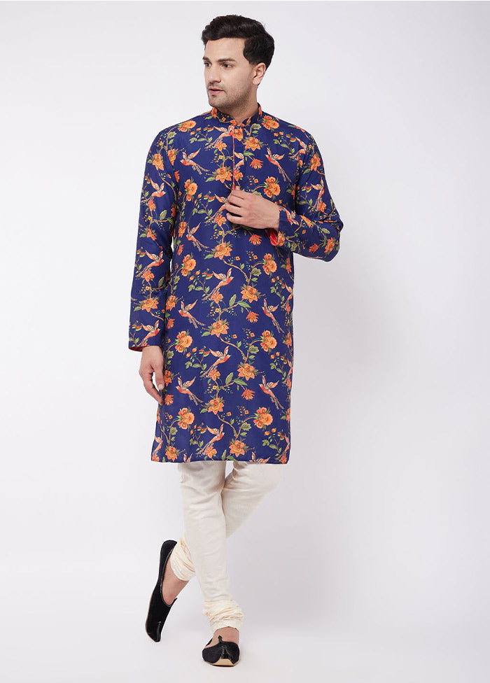 2 Pc Navy Blue Dupion Silk Kurta Pajama Set VDVAS30062085 - Indian Silk House Agencies