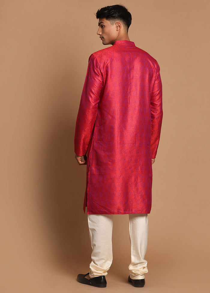 2 Pc Red Dupion Silk Kurta Pajama Set VDVAS30062146 - Indian Silk House Agencies