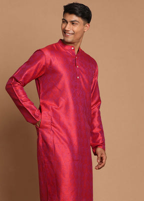 2 Pc Red Dupion Silk Kurta Pajama Set VDVAS30062146 - Indian Silk House Agencies