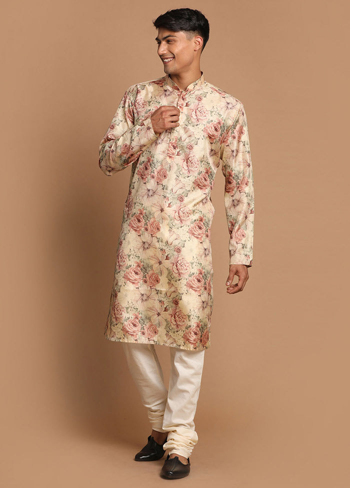 2 Pc Cream Dupion Silk Kurta Pajama Set VDVAS30062145 - Indian Silk House Agencies