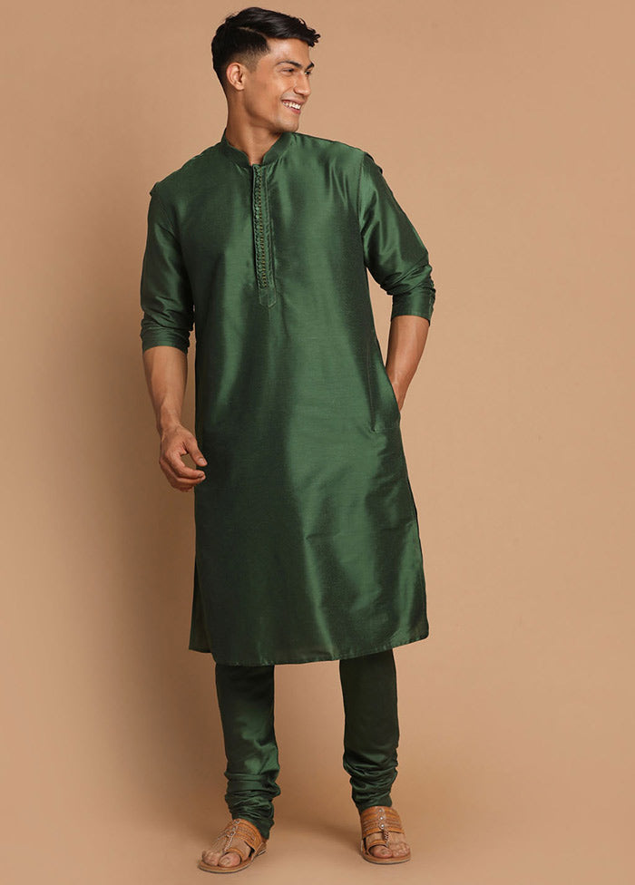 2 Pc Bottle Green Cotton Kurta Pajama Set VDVAS30062027 - Indian Silk House Agencies