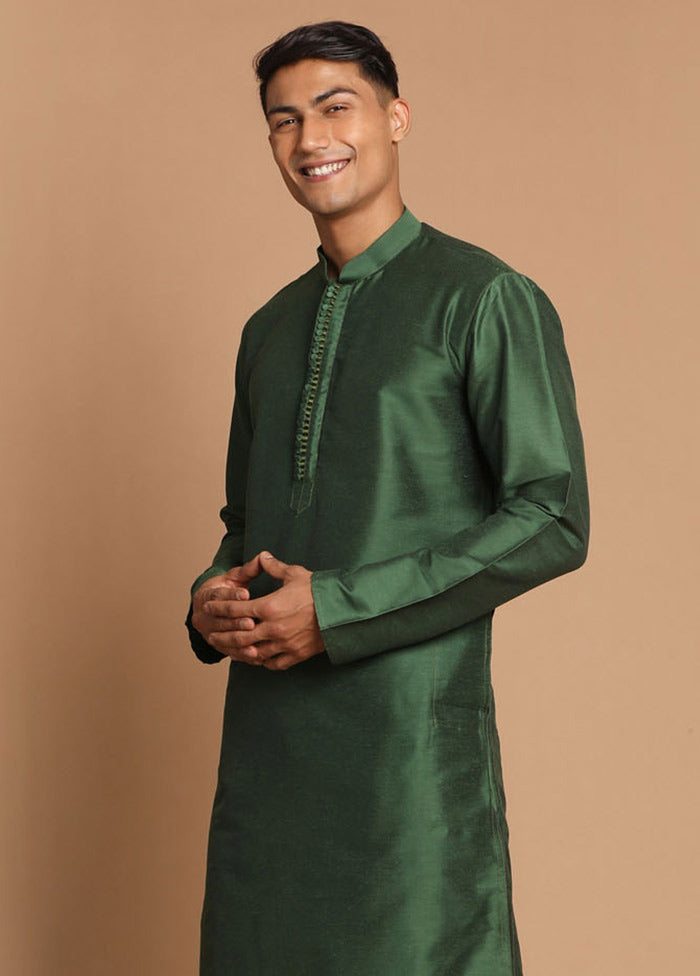 2 Pc Bottle Green Cotton Kurta Pajama Set VDVAS30062027 - Indian Silk House Agencies