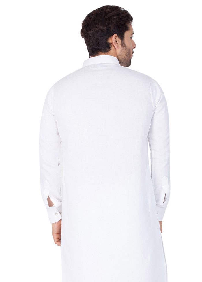 2 Pc White Cotton Kurta Pajama Set VDVAS30062025 - Indian Silk House Agencies