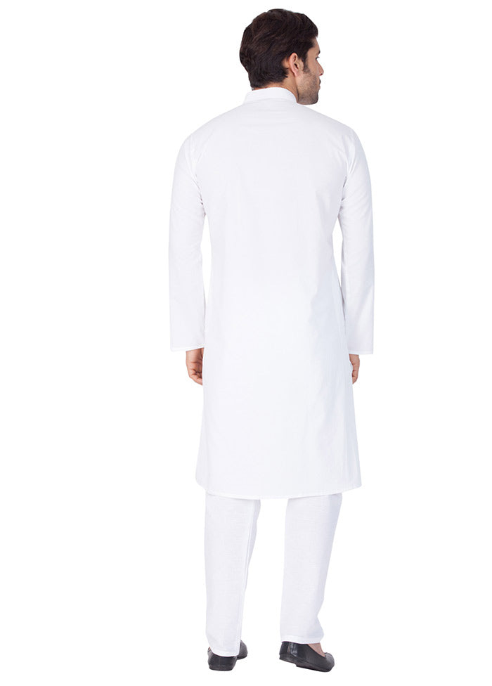 2 Pc White Cotton Kurta Pajama Set VDVAS30062024 - Indian Silk House Agencies