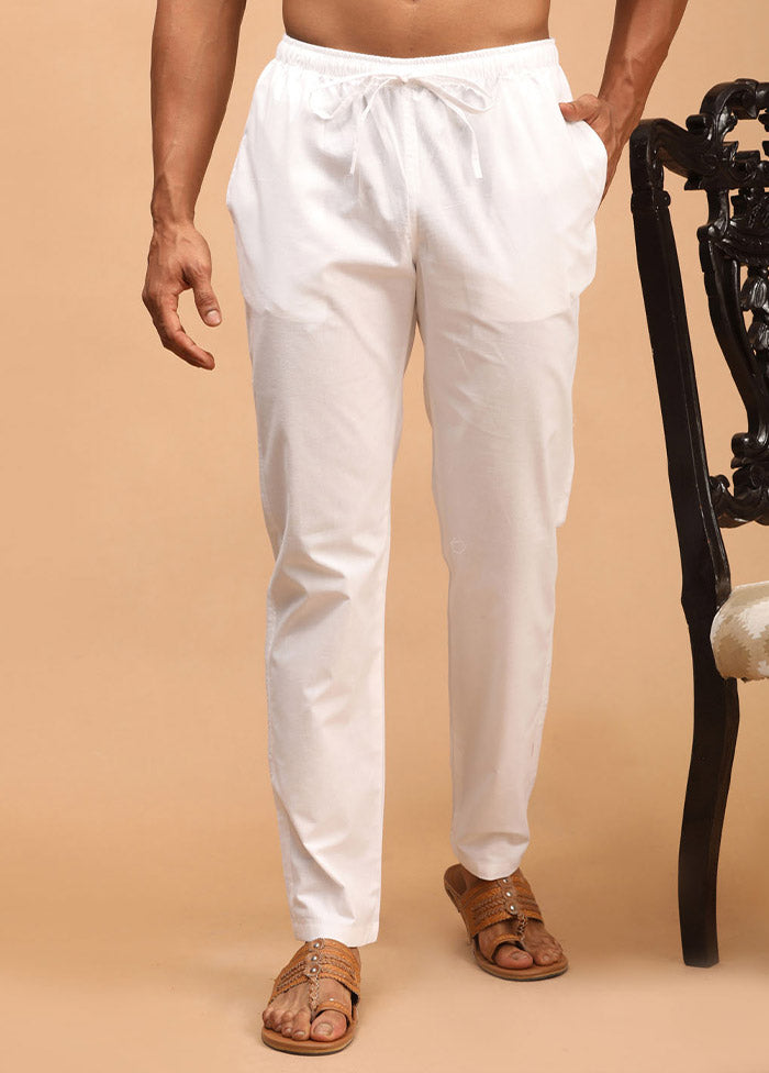 White Cotton Solid Pajama - Indian Silk House Agencies