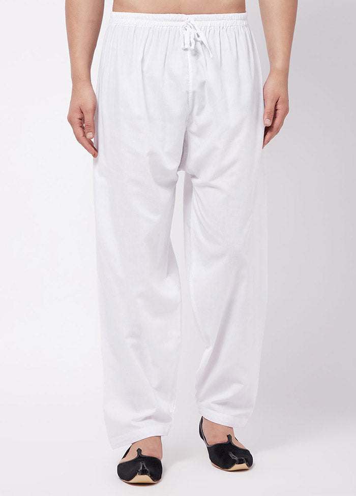 White Cotton Solid Pajama - Indian Silk House Agencies