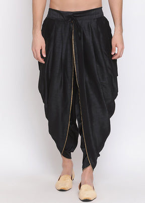 Black Dupion Silk Solid Dhoti