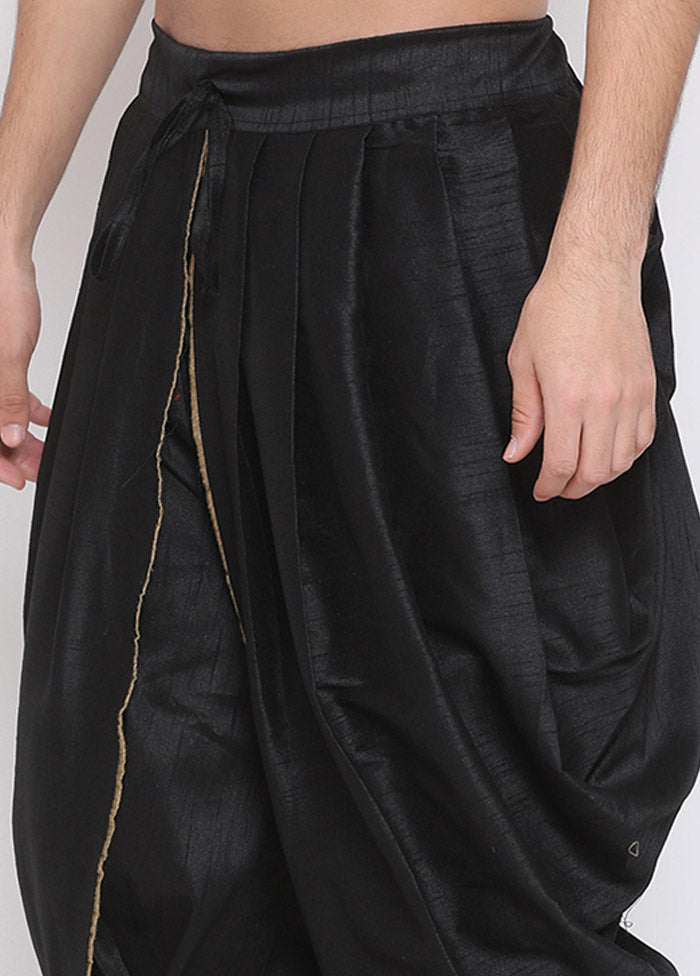 Black Dupion Silk Solid Dhoti