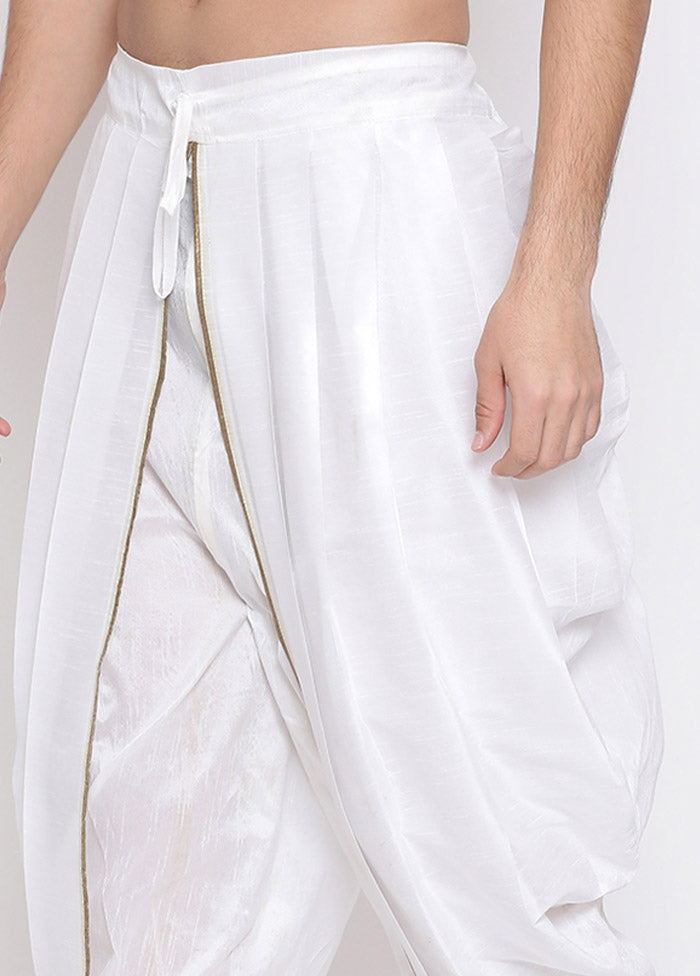 White Dupion Silk Solid Dhoti - Indian Silk House Agencies