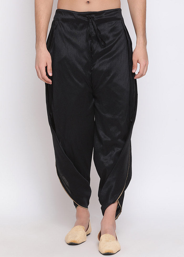 Black Dupion Silk Solid Dhoti