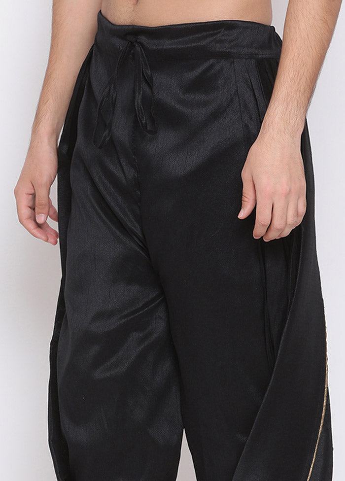 Black Dupion Silk Solid Dhoti