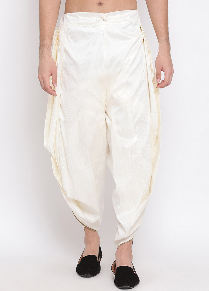 Cream Dupion Silk Solid Dhoti