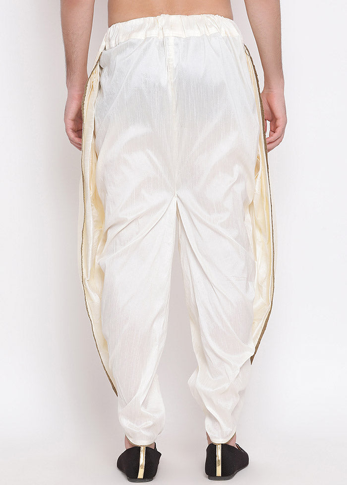 Cream Dupion Silk Solid Dhoti