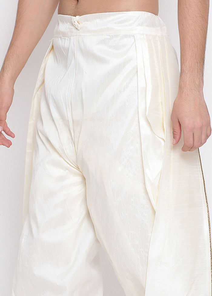 Cream Dupion Silk Solid Dhoti