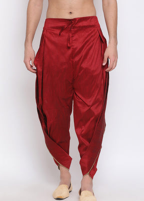 Maroon Dupion Silk Solid Dhoti - Indian Silk House Agencies