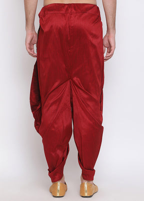 Maroon Dupion Silk Solid Dhoti