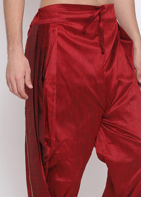 Maroon Dupion Silk Solid Dhoti