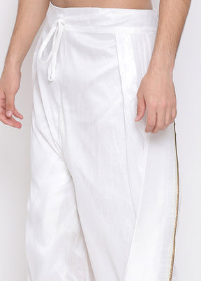 White Dupion Silk Solid Dhoti