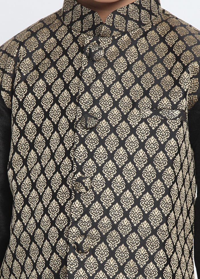 Black Silk Kurta Pajama Set With Jacket