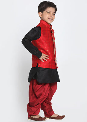 Maroon Silk Kurta Pajama Set With Jacket - Indian Silk House Agencies